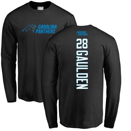 Carolina Panthers Men Black Rashaan Gaulden Backer NFL Football #28 Long Sleeve T Shirt->carolina panthers->NFL Jersey